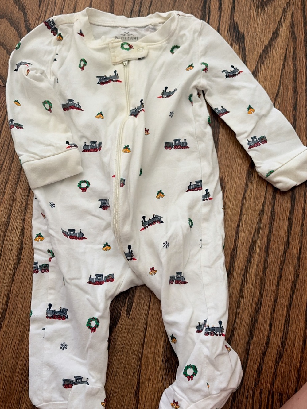 Petite Plum White Holiday Train Print Baby One-Piece